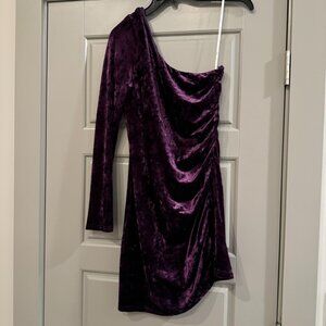 LULUS | One Sleeve Purple Velour Fitted Party Mini Dress Size Medium